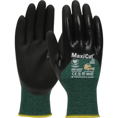 ATG MaxiCut® Oil Cut-Resistant Gloves, Size Large, 15 Gauge, Nitrile Coated, Engineered Yarn Shell, ASTM ANSI Level A2/EN 388 Level 3/EN 388 Level B