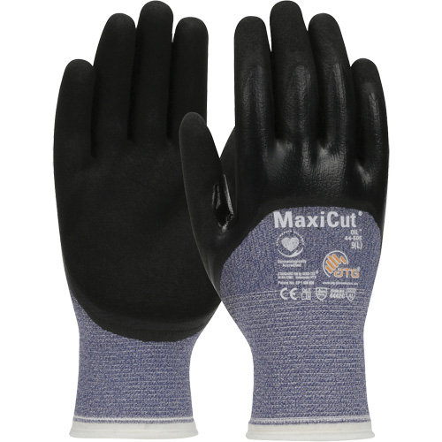 ATG MaxiCut® Oil Cut-Resistant Gloves, Size Large, 15 Gauge, Nitrile Coated, Engineered Yarn Shell, ASTM ANSI Level A3/EN 388 Level 4/EN 388 Level C