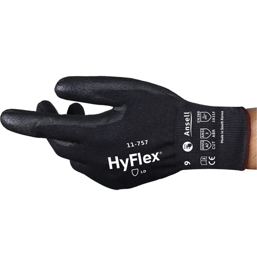 HyFlex® 11-757 Cut-Resistant Gloves, Size 7, 18 Gauge, Polyurethane Coated, Intercept™ Shell, ASTM ANSI Level A7/EN 388 Level F