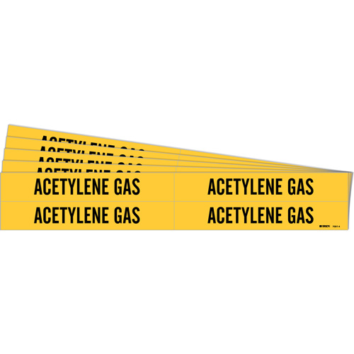"Acetylene Gas" Pipe Markers, Self-Adhesive, 1-1/8" H x 7" W, Black on Yellow