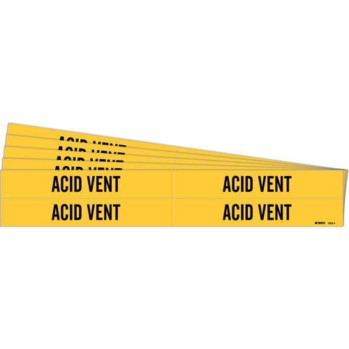 "Acid Vent" Pipe Markers, Self-Adhesive, 1-1/8" H x 7" W, Black on Yellow