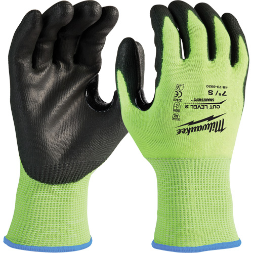 High-Visibility Cut-Resistant Gloves, Size Small, 15 Gauge, Nitrile/Polyurethane Coated, Polyethylene Shell, ANSI/ISEA 105 Level 2