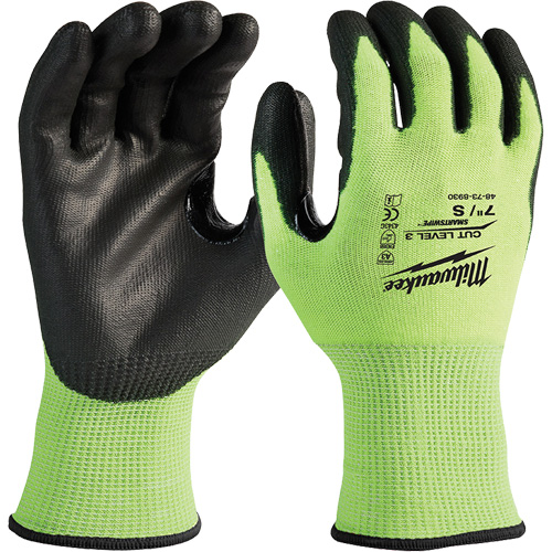 High-Visibility Cut-Resistant Gloves, Size Medium, 15 Gauge, Nitrile/Polyurethane Coated, Polyethylene Shell, ANSI/ISEA 105 Level 3