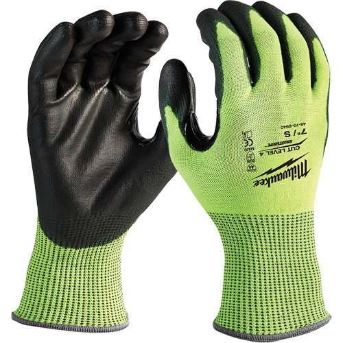 High-Visibility Cut-Resistant Gloves, Size Small, 13 Gauge, Nitrile/Polyurethane Coated, Polyethylene Shell, ANSI/ISEA 105 Level 4