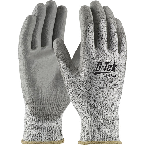G-Tek® PolyKor® Cut-Resistant Glove, Size X-Small, 13 Gauge, Polyurethane Coated, Engineered Yarn Shell, ANSI/ISEA 105 Level 3
