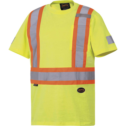 Safety T-Shirt, Cotton, 2X-Large, High Visibility Lime-Yellow