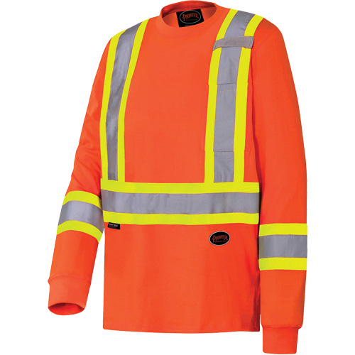 Long-Sleeved Safety Shirt, Cotton, 3X-Large, High Visibility Orange
