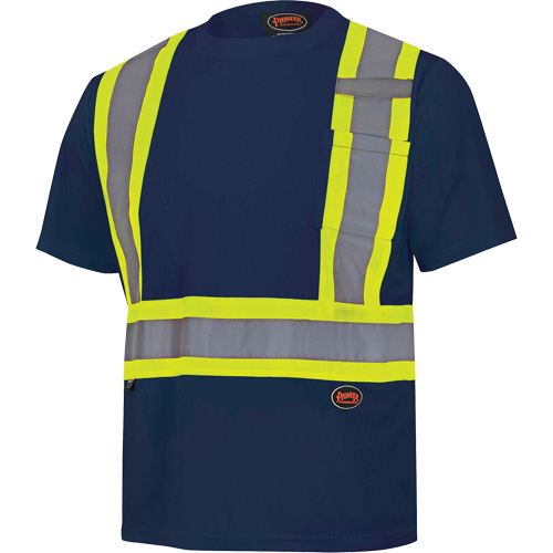 Bird's-Eye Safety Shirt, Polyester, Large, Navy Blue