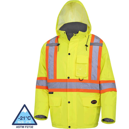 Waterproof Quilted Safety Parka, High Visibility Lime-Yellow, Small, ANSI/ISEA 107 Class 3/CSA Z96 Class 2 - Level 2