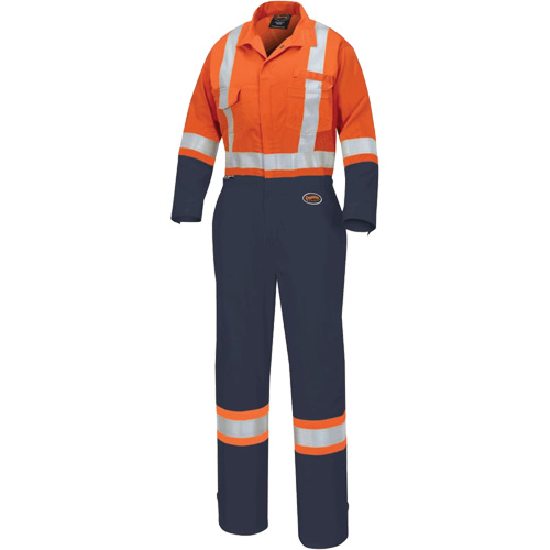 Women's 2-Tone Safety Coveralls, X-Small, High Visibility Orange/Navy Blue, CSA Z96 Class 3 - Level 2