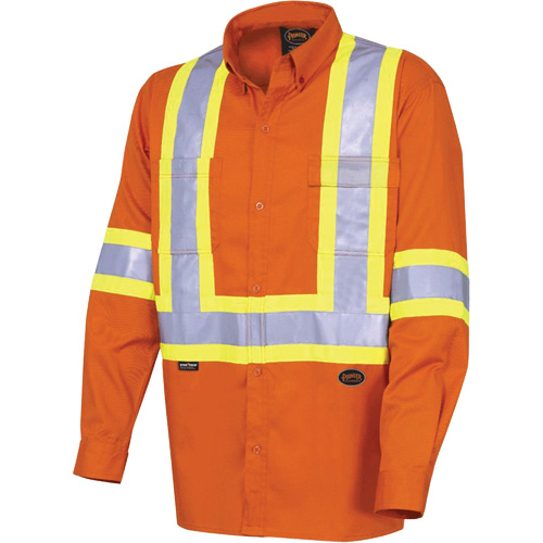 Ultra-Cool Long-Sleeved Safety Shirt, Cotton, Small, High Visibility Orange