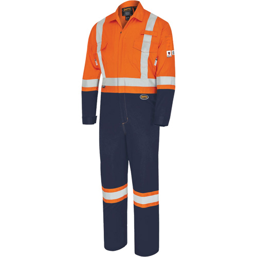 FR-Tech® 2-Tone Safety Coverall, Size 60, Navy Blue/Orange, 10 cal/cm²