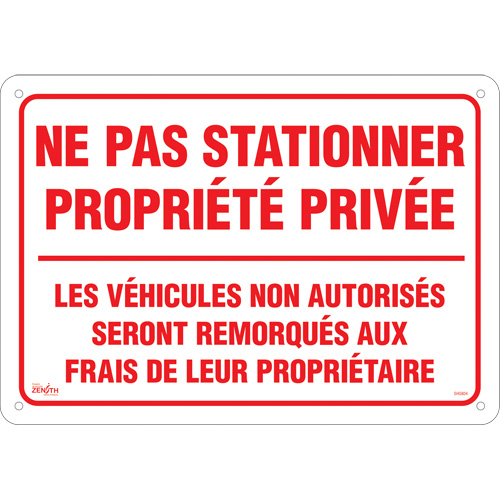 "Ne pas stationner propriété privée" Sign, 14" x 20", Aluminum, French