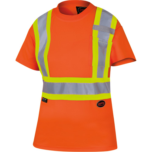 Women's Bird's-Eye Safety T-Shirt, Polyester, X-Small, High Visibility Orange