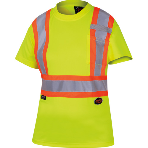Women's Bird's-Eye Safety T-Shirt, Polyester, 2X-Large, High Visibility Lime-Yellow