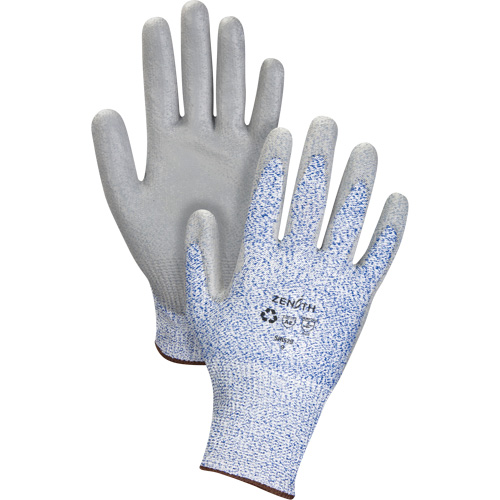 Eco-Friendly Stretch Cut-Resistant Gloves, Size 7, 13 Gauge, Polyurethane Coated, HPPE/RPET Shell, ASTM ANSI Level A2