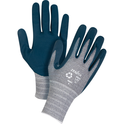 Eco-Friendly Lightweight Coated Gloves, 7, Foam Nitrile Coating, 15 Gauge, Polyester/RPET Shell
