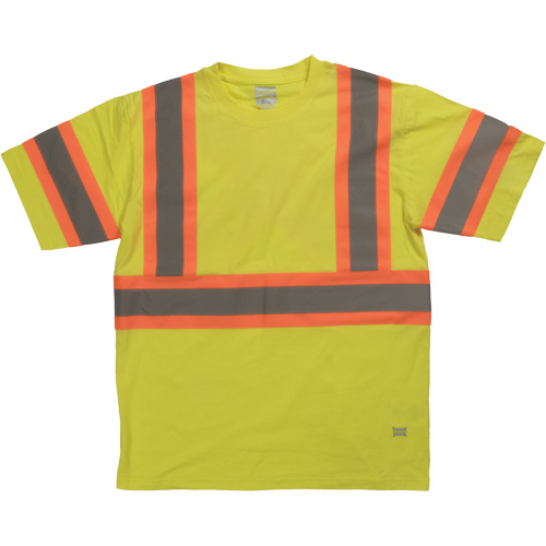 Short Sleeve Safety T-Shirt, Cotton, X-Small, High Visibility Lime-Yellow