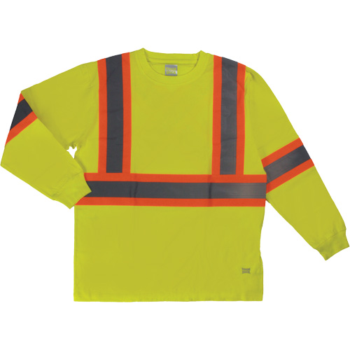 Long Sleeve Safety T-Shirt, Cotton, X-Small, High Visibility Lime-Yellow