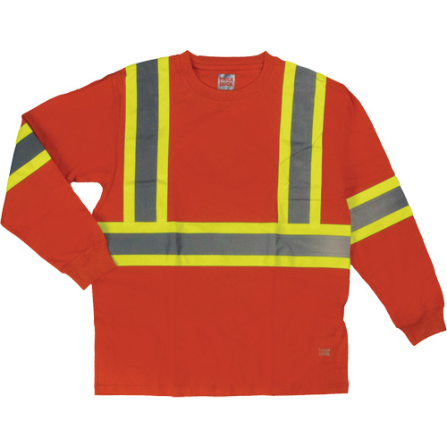 Long Sleeve Safety T-Shirt, Cotton, Medium, High Visibility Orange