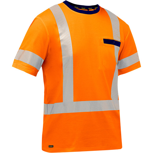 Bisley X-Back Short Sleeve Shirt, Poly-Cotton, Large, High Visibility Orange