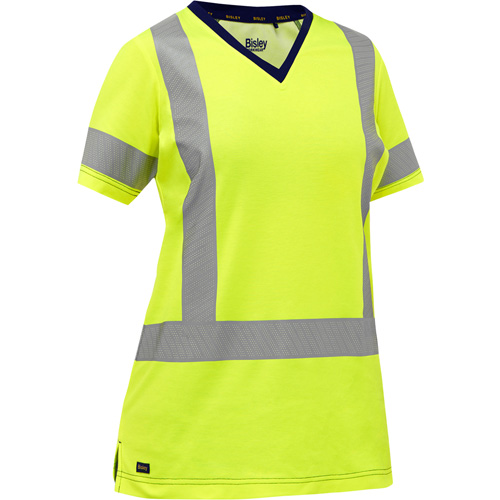 Bisley Women's X-Back Short Sleeve Shirt, Poly-Cotton, Small, High Visibility Lime-Yellow