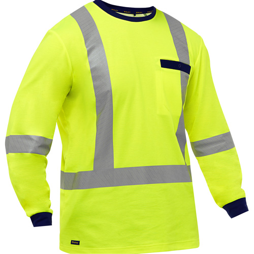 Bisley X-Back Long Sleeve Shirt, Poly-Cotton, 4X-Large, High Visibility Lime-Yellow