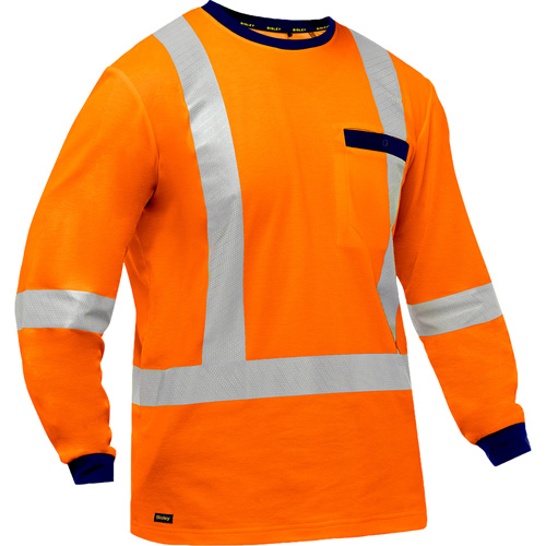 Bisley X-Back Long Sleeve Shirt, Poly-Cotton, Small, High Visibility Orange
