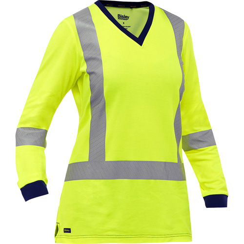 Bisley Women's X-Back Long Sleeve Shirt, Poly-Cotton, Small, High Visibility Lime-Yellow