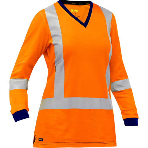 Bisley Women's X-Back Long Sleeve Shirt, Poly-Cotton, Small, High Visibility Orange