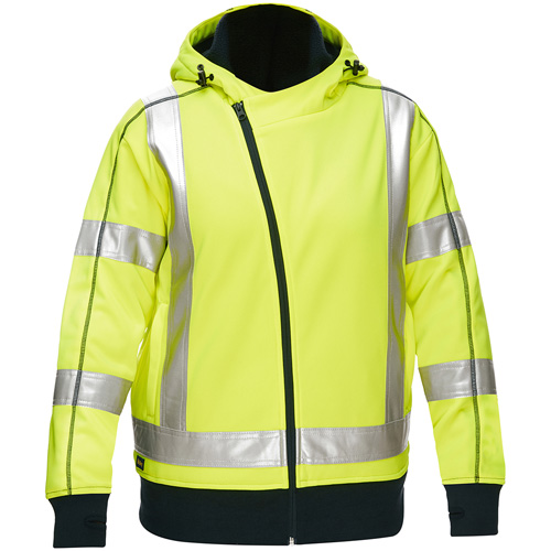 Bisley X-Back Women's Contoured Full Zip Hooded Sweatshirt with Sherpa Lining, Small, High Visibility Lime-Yellow