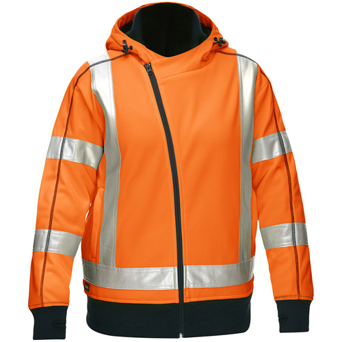 Bisley X-Back Women's Contoured Full Zip Hooded Sweatshirt with Sherpa Lining, Small, High Visibility Orange