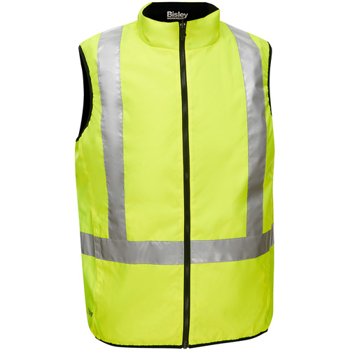 Bisley X-Back Reversible Puffer Vest, High Visibility Lime-Yellow, Small, Polyester