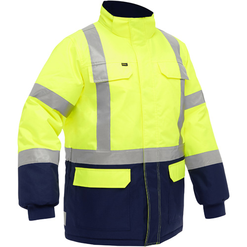 Bisley X-Back Extreme Cold Jacket with Navy Bottom, Polyester, High Visibility Lime-Yellow, Small