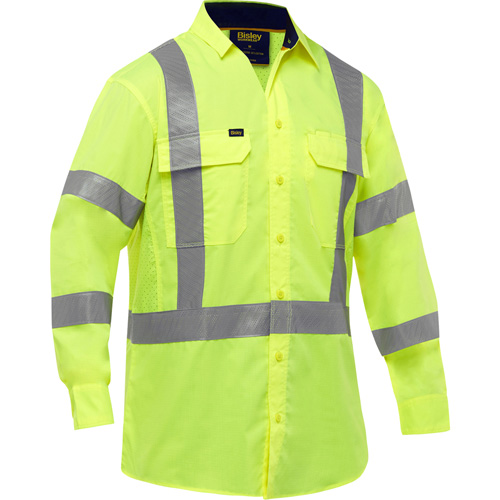 Bisley X-Back Long Sleeve Work Shirt with X-Airflow™, Poly-Cotton, 5X-Large, High Visibility Lime-Yellow