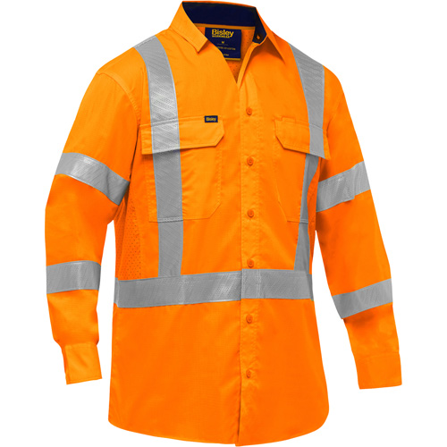 Bisley X-Back Long Sleeve Work Shirt with X-Airflow™, Poly-Cotton, Small, High Visibility Orange