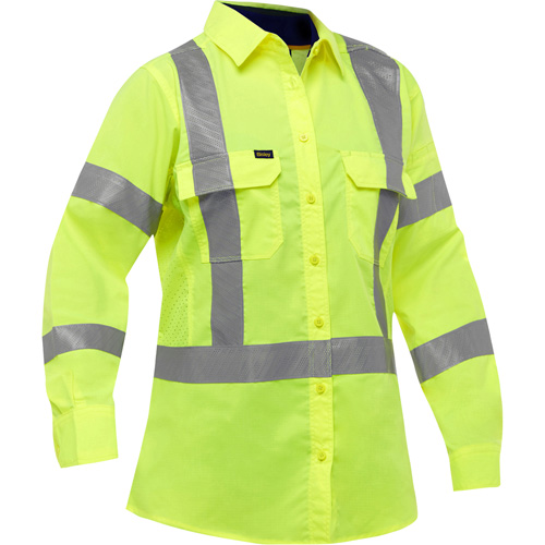 Bisley X-Back Women's Long Sleeve Work Shirt with X-Airflow™, Poly-Cotton, Small, High Visibility Lime-Yellow