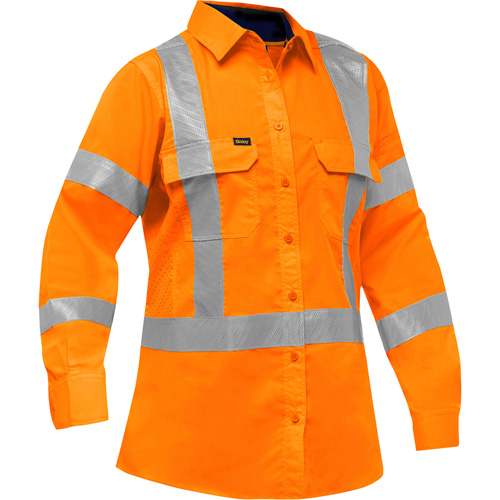 Bisley X-Back Women's Long Sleeve Work Shirt with X-Airflow™, Poly-Cotton, Small, High Visibility Orange
