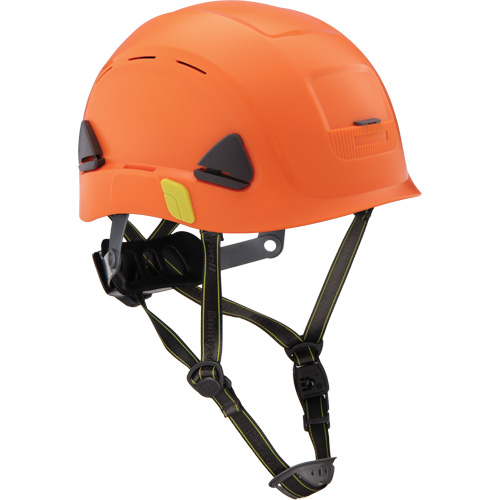 Fibre Metal Climbing Style Safety Helmet, Vented, Ratchet, High Visibility Orange