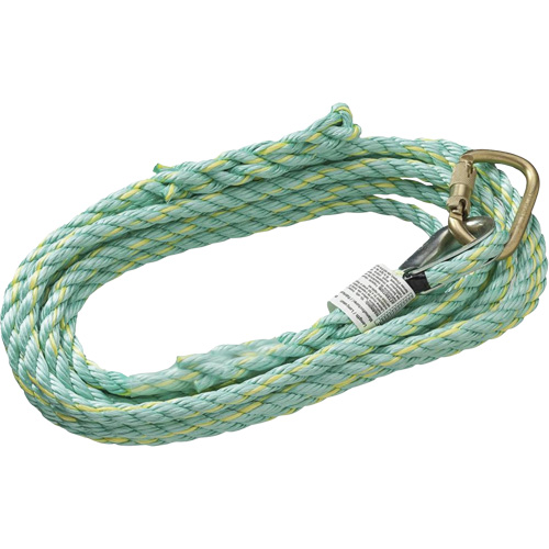 VL-1115-25 Vertical Lifeline Rope with Anchor End Carabiner & Trailing End Back Splice, Copolymer