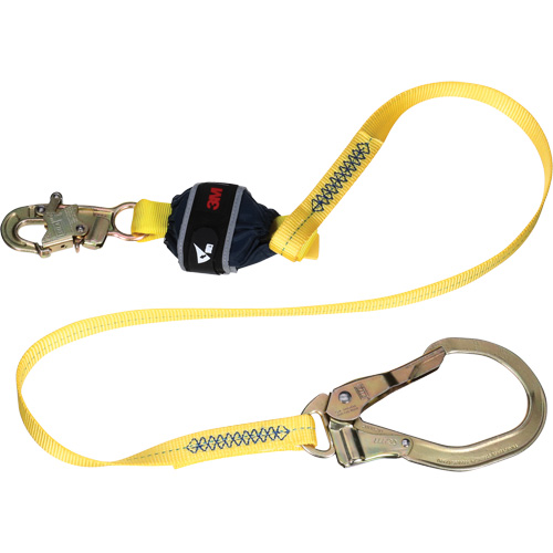 Web Shock-Absorbing Lanyard, 6', Rebar Hook Center, Snap Hook Leg Ends, Polyester