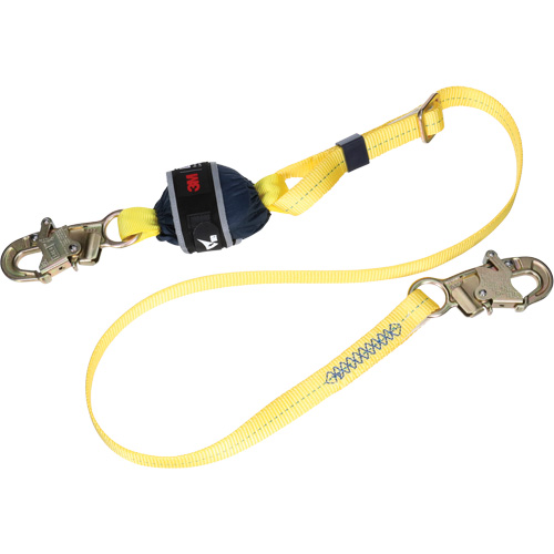 Adjustable Web Shock-Absorbing Lanyard, 6', Snap Hook Center, Snap Hook Leg Ends, Polyester
