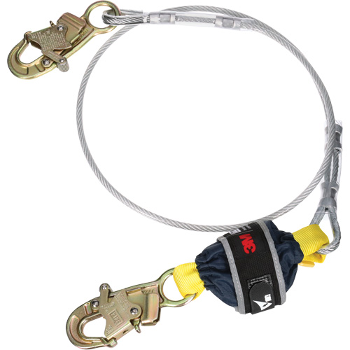 Cable Shock-Absorbing Lanyard, 6', Snap Hook Center, Snap Hook Leg Ends, Galvanized Steel