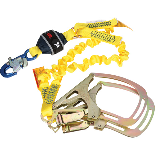 Twin-Leg Stretch Web Shock-Absorbing Lanyard, 6', Rebar Hook Center, Snap Hook Leg Ends