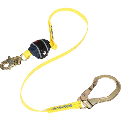 Coated Web Shock-Absorbing Lanyard, 6', Rebar Hook Center, Snap Hook Leg Ends