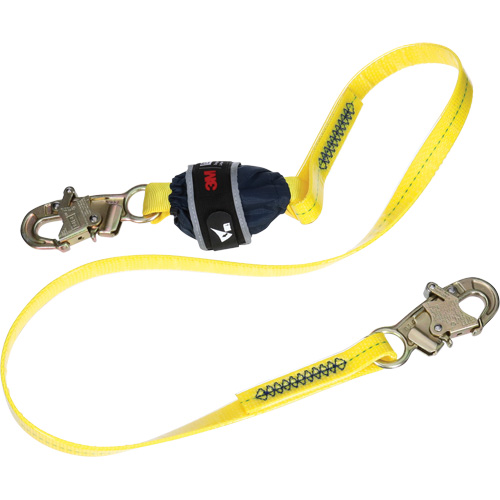 Coated Web Shock-Absorbing Lanyard, 6', Snap Hook Center, Snap Hook Leg Ends