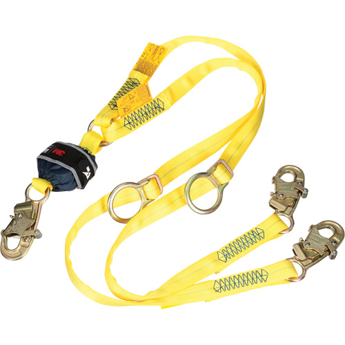 Twin-Leg Tie-Back Web Shock-Absorbing Lanyard, 6', Snap Hook Center, Snap Hook Leg Ends, Polyester