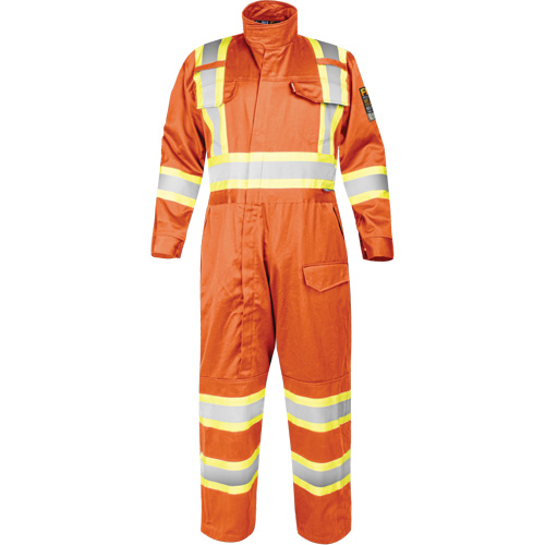 Fire-Resistant Coverall with High-Visibility Bands, Size Small, Orange