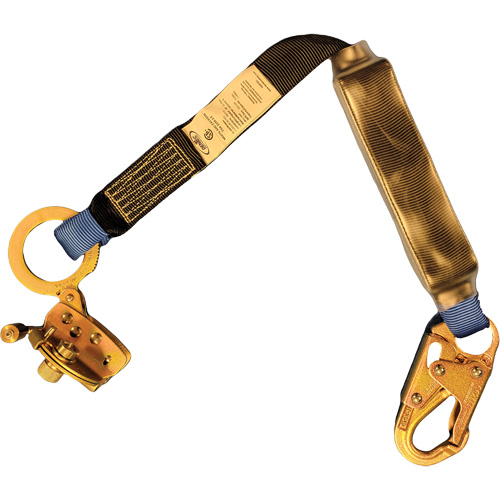 Trailing Rope Grab with Attached Shock Pack Lanyard, 2', Snap Hook Center, Snap Hook Leg Ends, Polyester