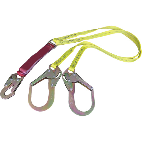 External Energy Absorber Lanyard with 2-1/4" Hooks, 6', Snap Hook Center, Snap Hook Leg Ends, Polyester